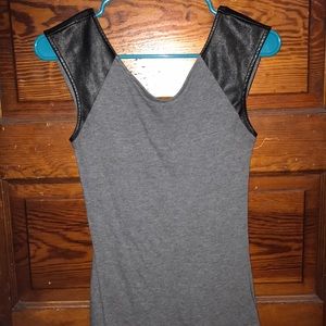 Grey & black top with leather detail